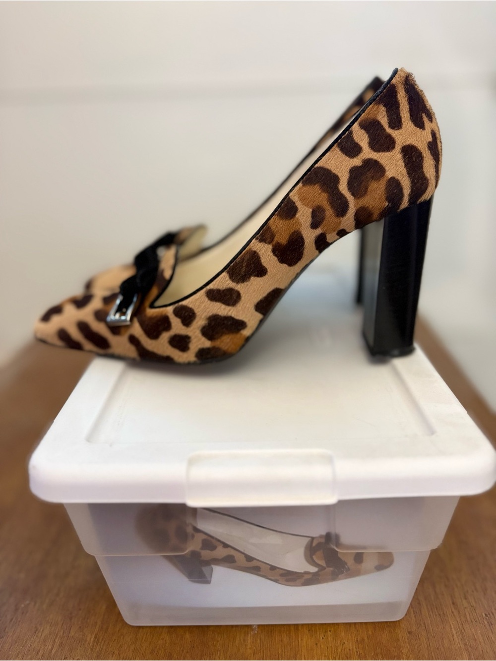 Prada VINTAGE Y2K Women’s Leopard Print Pony Hair Block Heels - size 38.5 - Picture 4 of 9